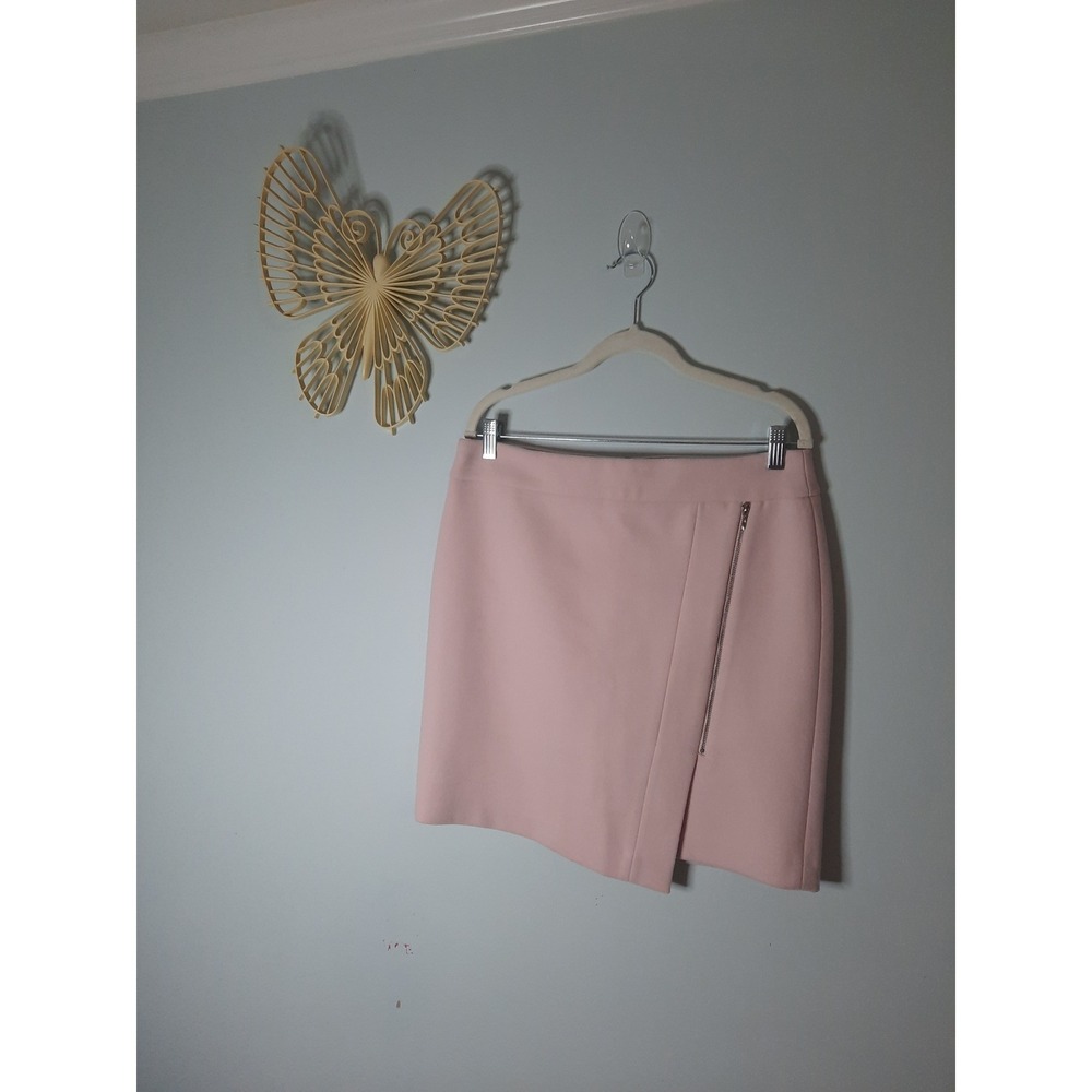 White House Black Market Pink Asymmetrical Zip Mini Skirt Womens 6 Blush Wrap